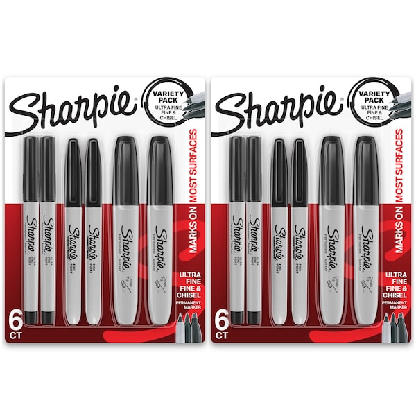 Permanent Markers Variety Pack, Fine, Ultra-Fine, & Chisel-Point Markers, Black, 12PK